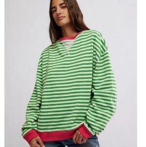 We The Free by Free People Striped Crewneck Oversized Sweatshirt in Green/Pink